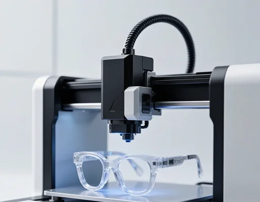 3D printer creating a smart glasses frame prototype
