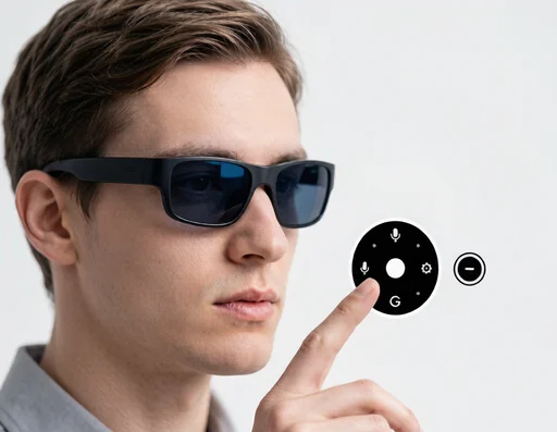 Person using smart glasses gestures to control a menu interface