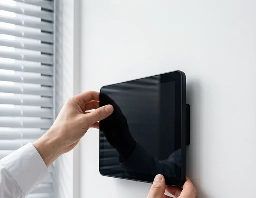Hands installing a smart glass display