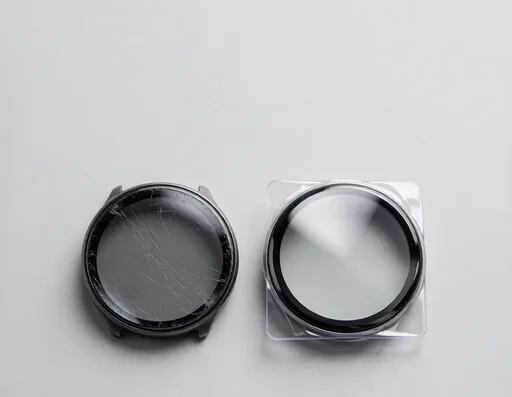 New and old smartwatch glass panels side by side
