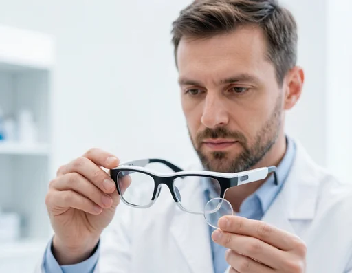 Eye doctor examining smart glasses lenses