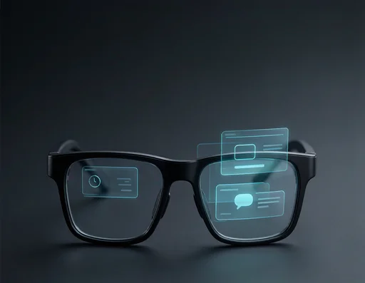 latest smart glasses with transparent display showing holographic notifications