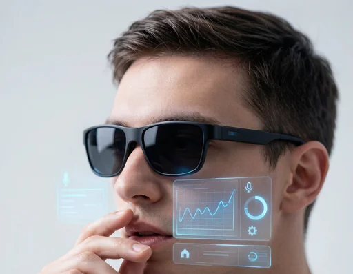 User interacting with smart glasses voice control