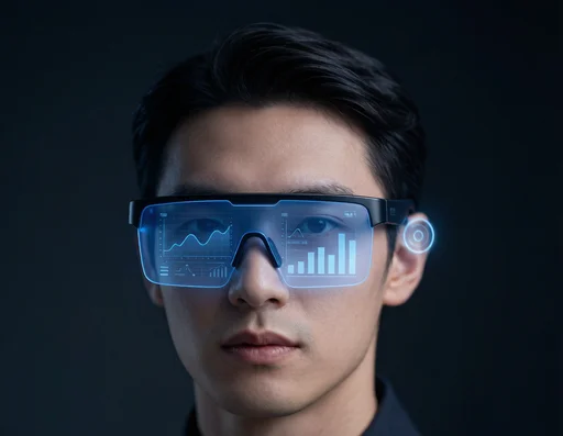 Person wearing AI glasses receiving real-time information overlay