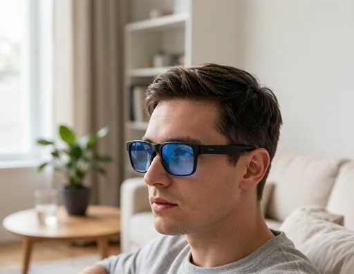 Person watching a movie through ray ban smart glasses with video overlay