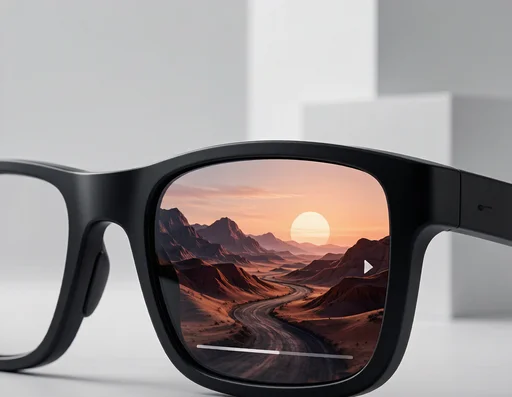 Close-up of ray ban smart glasses screen showing a playing video