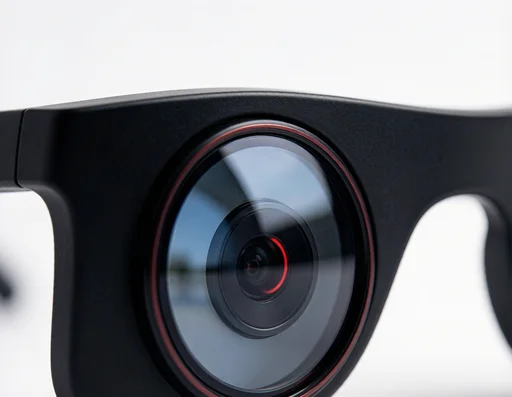 Close-up of ray ban smart glasses camera lens capturing a moment