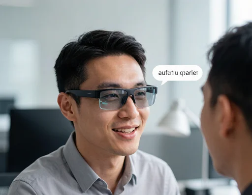 Person wearing meta smart glasses conversing with a foreign friend