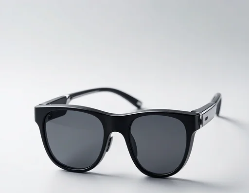 Close-up of smart glasses displaying translated text overlay in different languages