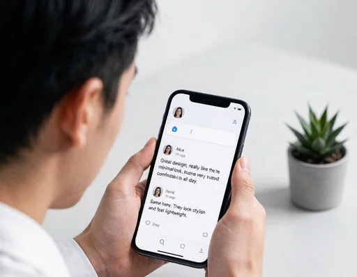 Person reading social media comments about glasses on a smartphone