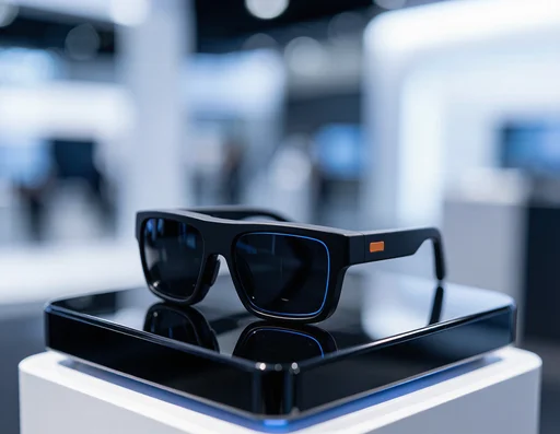 Samsung smart glasses prototype on a tech show display stand