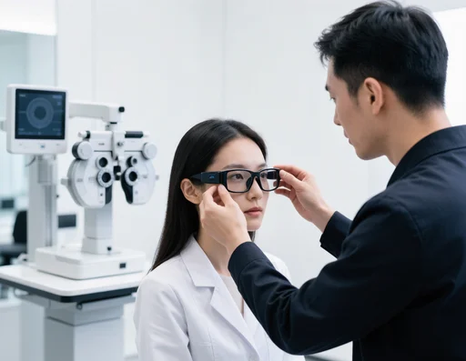 Person getting a smart glasses prescription fitting at an eye clinic