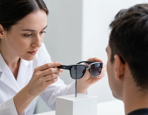Optician fitting smart glasses with prescription lenses